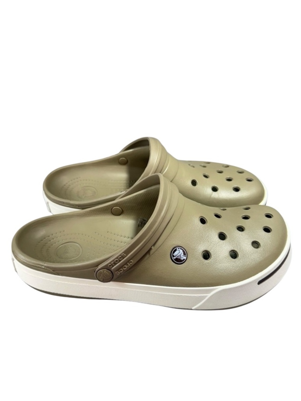 CROCS Crocband II Light Olive Green Slip-On Clogs with White Soles